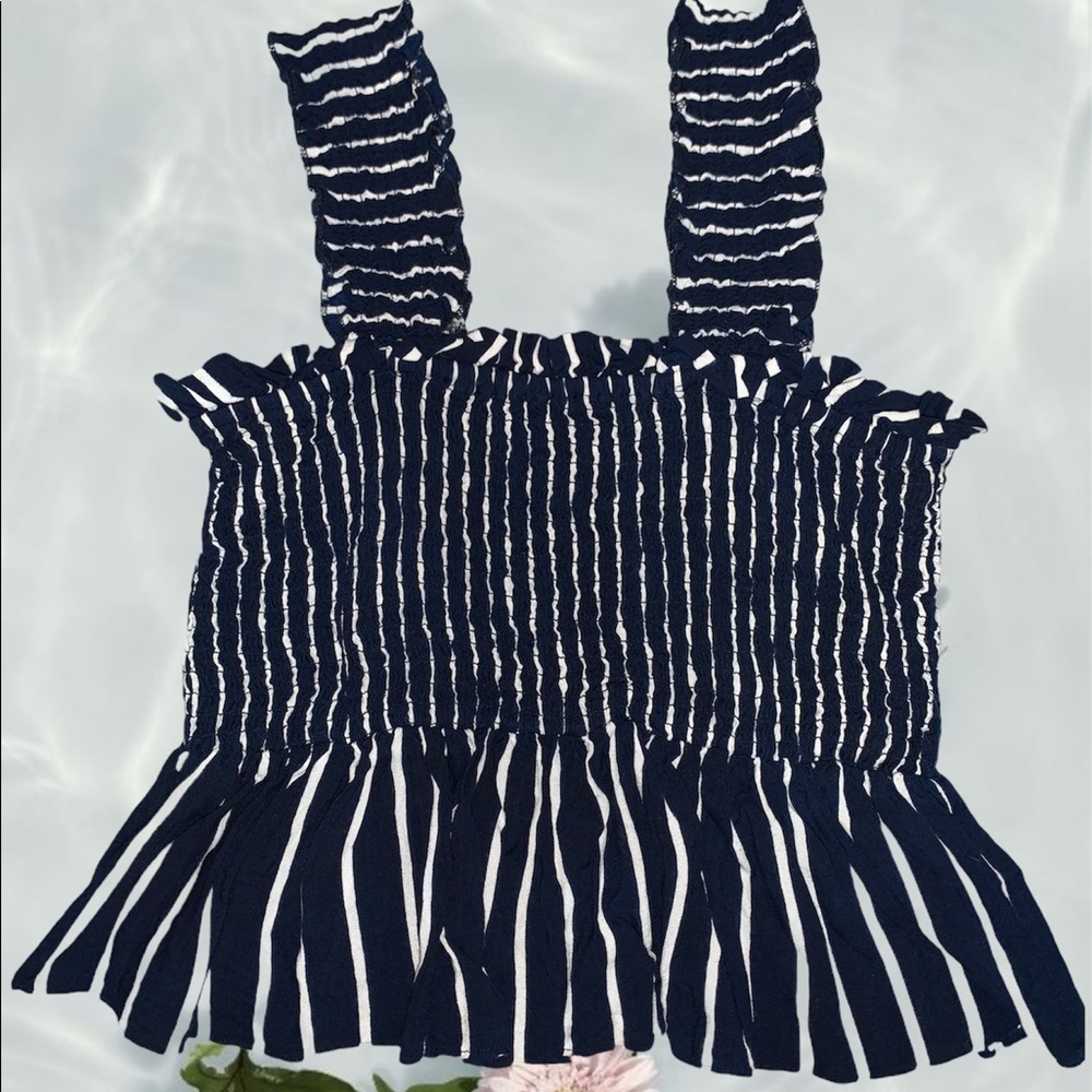 Blue Striped Crop Tank Top